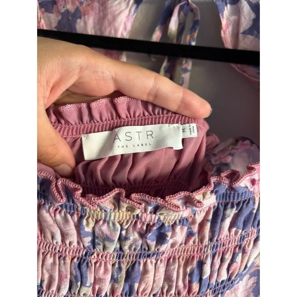 ASTR the Label Nicollete Top Purple and Pink Floral Smocked Size Medium